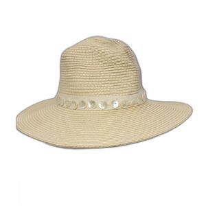 Tori Brown White Shell Button Panama Hat